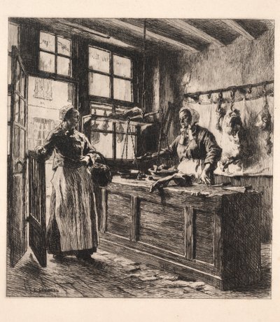 Interior de um açougue. de Leon Augustin Lhermitte