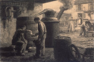 A destilaria; Les Degustateurs d "Eau-de-Vie-de-Marc ou L" Alambic, c.1872 de Leon Augustin Lhermitte