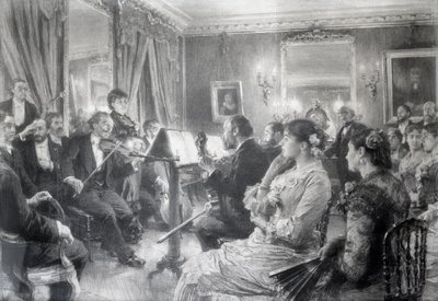 O Quarteto ou A Noite Musical na Casa de Amaury Duval, 1881 (carvão sobre papel) de Leon Augustin Lhermitte