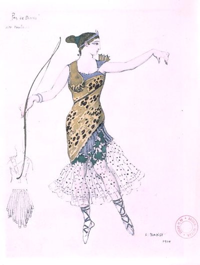 Anna Pavlova vestida de Diana de Leon Bakst