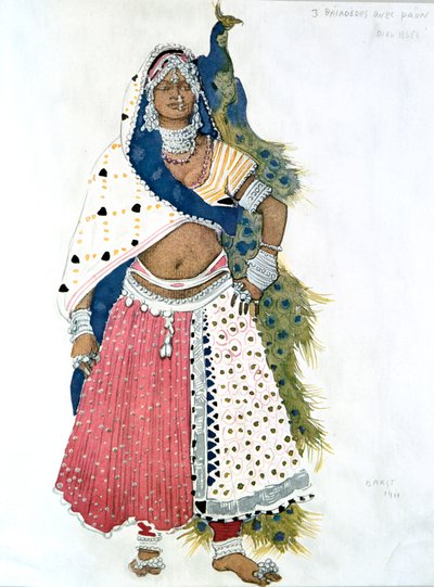 Bayadere com pavão, figurino de balé, 1911 de Leon Bakst