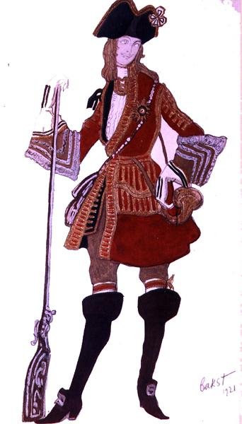 Desenho de figurino para o Príncipe Caça Encantada, da Bela Adormecida de Leon Bakst