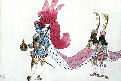 Desenho de figurino para O Rei com Suas Páginas, da Bela Adormecida de Leon Bakst
