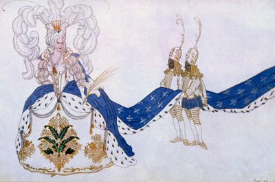 Figurino para a rainha e suas páginas, da bela adormecida, 1921 de Leon Bakst