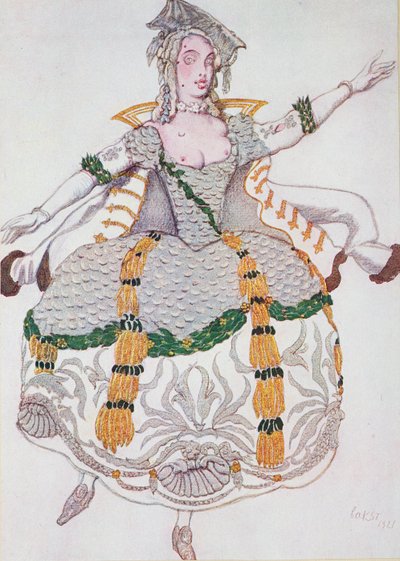 Desenho de traje para uma Mazurka (Senhora), de Bela Adormecida de Leon Bakst
