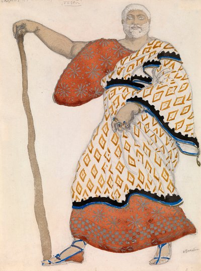 Desenho de figurino para o drama Édipo em Colonus por Sophocles de Leon Bakst