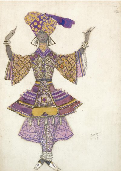 Figurino para o Deus do Ballet Azul de R. Hahn, 1911 de Leon Bakst
