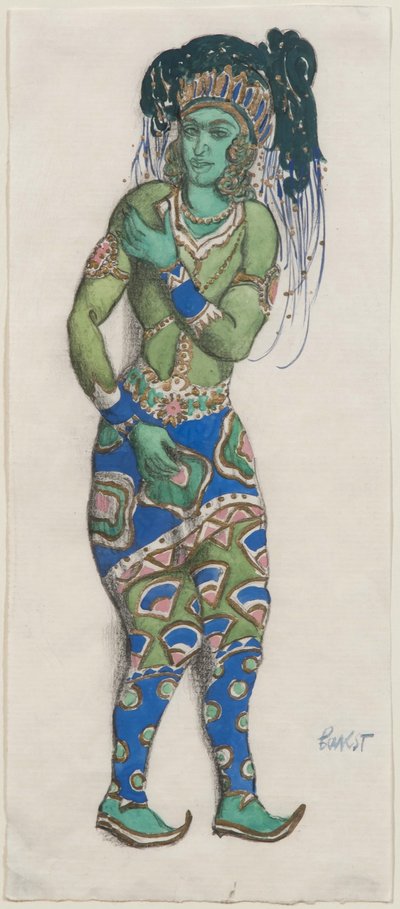 Figurino para o Deus do Ballet Azul de R. Hahn, 1911 de Leon Bakst