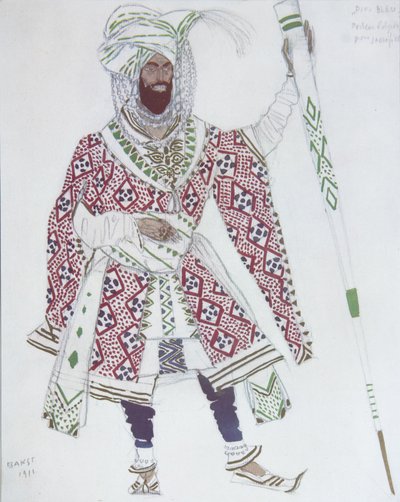 Figurino para o Deus do Ballet Azul de R. Hahn, 1912 de Leon Bakst