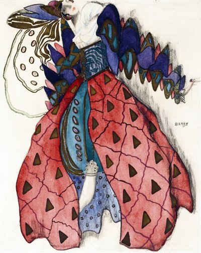 Desenho de figurino para o Ballet "La Legende de Joseph" de R. Strauss - Bakst, Leon (1866-1924) - 1914 - Aquarela, Gouache sobre Papel - 33x28 - Coleção Particular de Leon Bakst