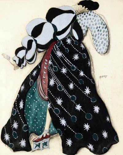 Desenho de figurino para o Ballet "La Legende de Joseph" de R. Strauss - Bakst, Leon (1866-1924) - 1914 - Aquarela, Gouache sobre Papel - 33x28 - Coleção Particular de Leon Bakst