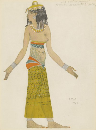 Traje de design para o balé Hélène de Sparta de E. Verhaeren e D. de Séverac de Leon Bakst