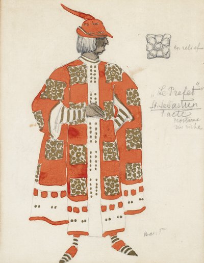 Figurino da peça O Martírio de São Sebastião, de Gabriele DAnnuzio de Leon Bakst