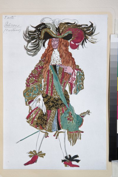 Galisson, figurino para o balé A Bela Adormecida de Piotr Tchaikovsky - Obra de Leon Bakst (1866-1924), litografia 1921 - (Galsson, figurino para o balé A Bela Adormecida de Tchaikovsky, de Leon Bakst, Litografia colorida de Leon Bakst