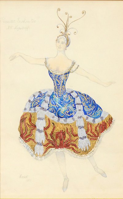 A princesa encantada. Figurino do balé A Princesa Adormecida, 1921 de Leon Bakst