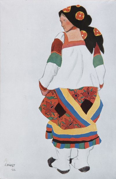 Camponesa. Figurino do Vaudeville Old Moscow no Théâtre Femina em Paris, 1922 de Leon Bakst
