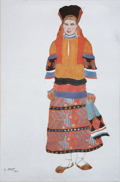 Camponesa. Figurino do Vaudeville Old Moscow no Théâtre Femina em Paris, 1922 de Leon Bakst