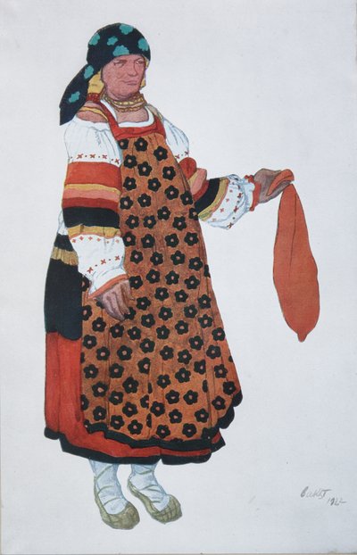 Camponesa. Figurino do Vaudeville Old Moscow no Théâtre Femina em Paris, 1922 de Leon Bakst