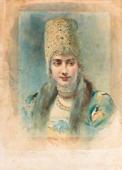 Retrato de uma garota vestindo uma Kokoshnik de Leon Bakst