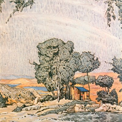 Cenário do Acto I de Helena de Esparta, interpretado pela trupe de ballet de Ida Rubenstein, 1912 de Leon Bakst