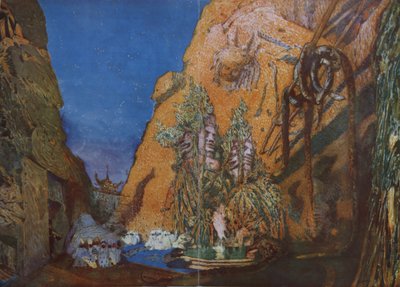 Cenografia para o Deus do Ballet Azul de R. Hahn, 1912 de Leon Bakst