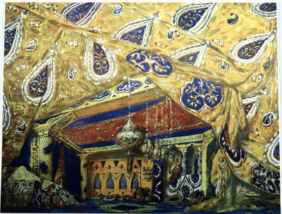 Cenografia para o ballet Sheherazade de N. Rimsky-Korsakov, 1910 de Leon Bakst