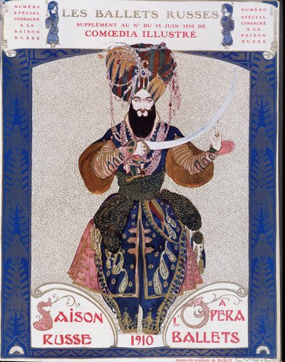 Os balés russos na ópera - aguarela de Bakst, em "Comoedia ilustrado". de Leon Bakst