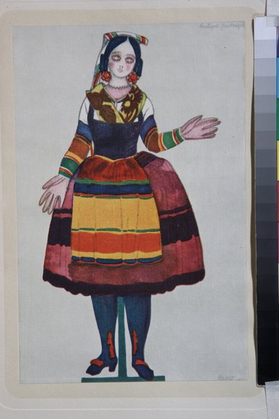 a boneca italiana, figurino para o ballet "La Boutique Fantasque" dirigido por Gioachino Rossini de Leon Bakst