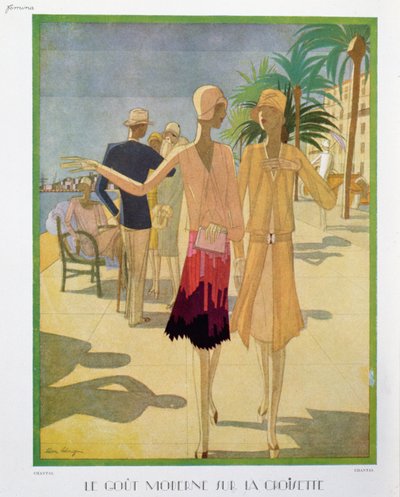 Pessoas da moda a passear no Croisette Promenade em Cannes, ilustração da revista 