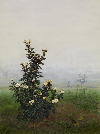 Tanaceto diante de uma paisagem, Issy-les-Moulineaux (?) de Léon Bonvin