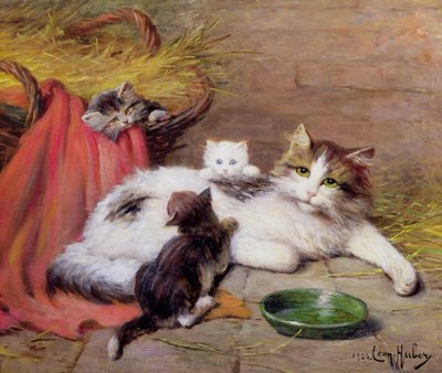 Gato com gatinhos, 1924 de Leon Charles Huber