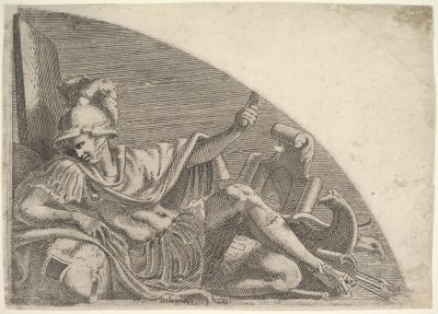 Marte sentado no meio de troféus, 1540-56. de Leon Davent