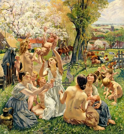 The Morning, painel da esquerda do tríptico &39;The Golden Age&39;, 1901 (ver 309507 para o tríptico) de Leon Henri Marie Frederic