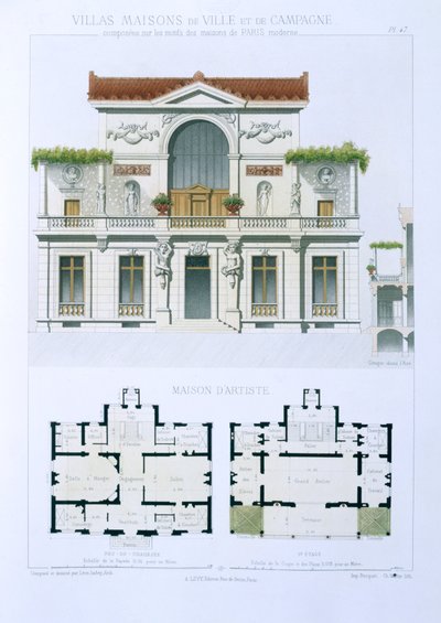 Casa do Artista, de &39;Villas, Cidade e Casas de Campo Baseadas nas Casas Modernas de Paris&39;, c.1864 de Leon Isabey