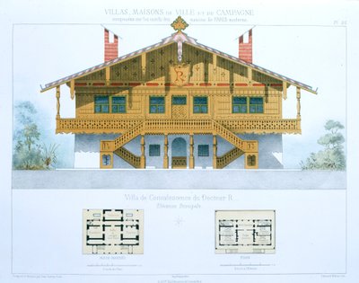 Villa Convalescente do Dr. R, de "Casas da Cidade e do Campo Baseadas nas Casas Modernas de Paris", c.1864 de Leon Isabey