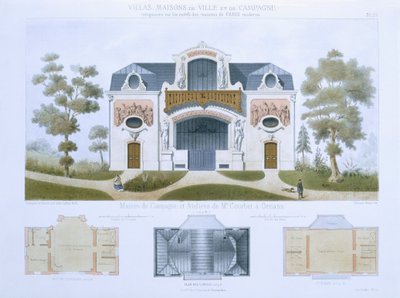 Casa e Oficinas do Sr. Courbet em Ornans, de &39;Villas, Cidade e Casas de Campo Baseadas nas Casas Modernas de Paris&39;, c.1864 de Leon Isabey