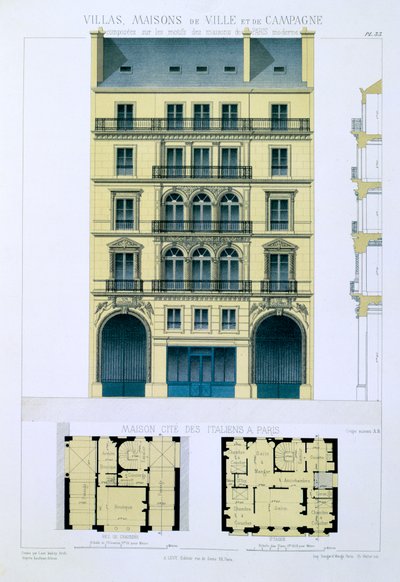 Casa de cidade de italianos em Paris, de &39;cidade e casas de campo baseadas nas casas modernas de Paris&39;, c.1864 de Leon Isabey