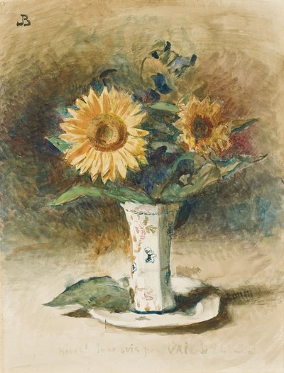 Infelizmente! Eu não sou Van Dyck: dois girassóis em um vaso (giz preto, aquarela, colocado a bordo) de Leon Joseph Florentin Bonnat