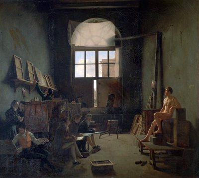 A oficina de David, 1814. de Leon Mathieu Cochereau