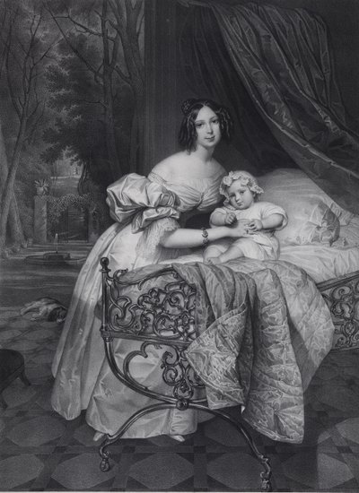 Retrato de Maria Irineevna Buteneva, née Chreptowicz 1811-1890 com a filha Maria 1835-1905, 1 de Leon Noel