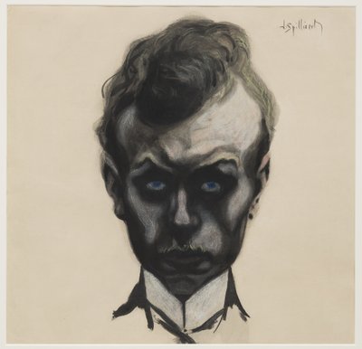 Auto-retrato, c.1903 (pincel & tinta preta e pastel sobre papel tecido de creme) de Leon Spilliaert