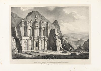 Vista de uma grande tumba chamada El Deir, Petra, 1830 de Leon de Laborde