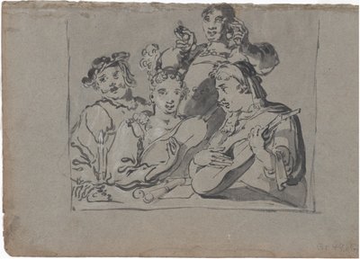 Um Quarteto de Cantores, Alaúdes e Tocadores de Sinos Tocando numa Taberna à Luz de Velas, 1620-1628. de Leonard Bramer