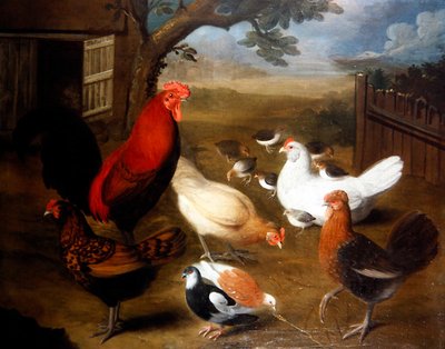Uma Cena no Estaleiro da Fazenda com um Galo (óleo sobre tela) de Leonard Hubner