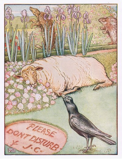E as ovelhas foram dormir, ilustração de &39;Johnny Crow&39;s Party&39;, c.1930 de Leonard Leslie Brooke