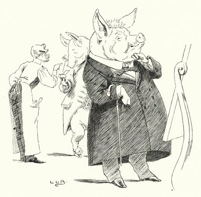 Barbeiro, barbeiro, barbear um porco; quantos pêlos farão uma peruca? (gravura) de Leonard Leslie Brooke