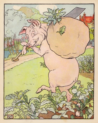 Ilustração para Os Três Porquinhos (litografia a cores) de Leonard Leslie Brooke