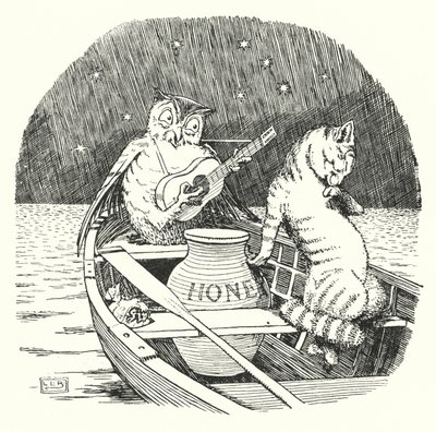 A Coruja e o Gatinho (litho) de Leonard Leslie Brooke