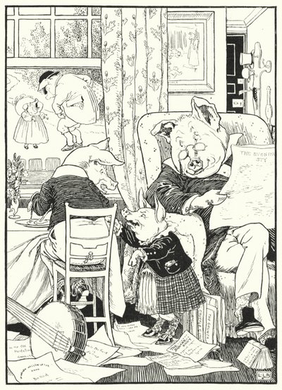 Os cinco porcos (gravura) de Leonard Leslie Brooke