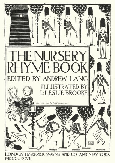 Ilustração da página de título de The Nursery Rhyme Book editada por Andrew Lang (gravura) de Leonard Leslie Brooke